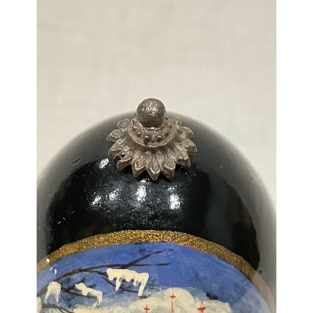 Vintage Russian Hand Painted Lacquer Egg Winter Orthodox Church‎ Signed Usov